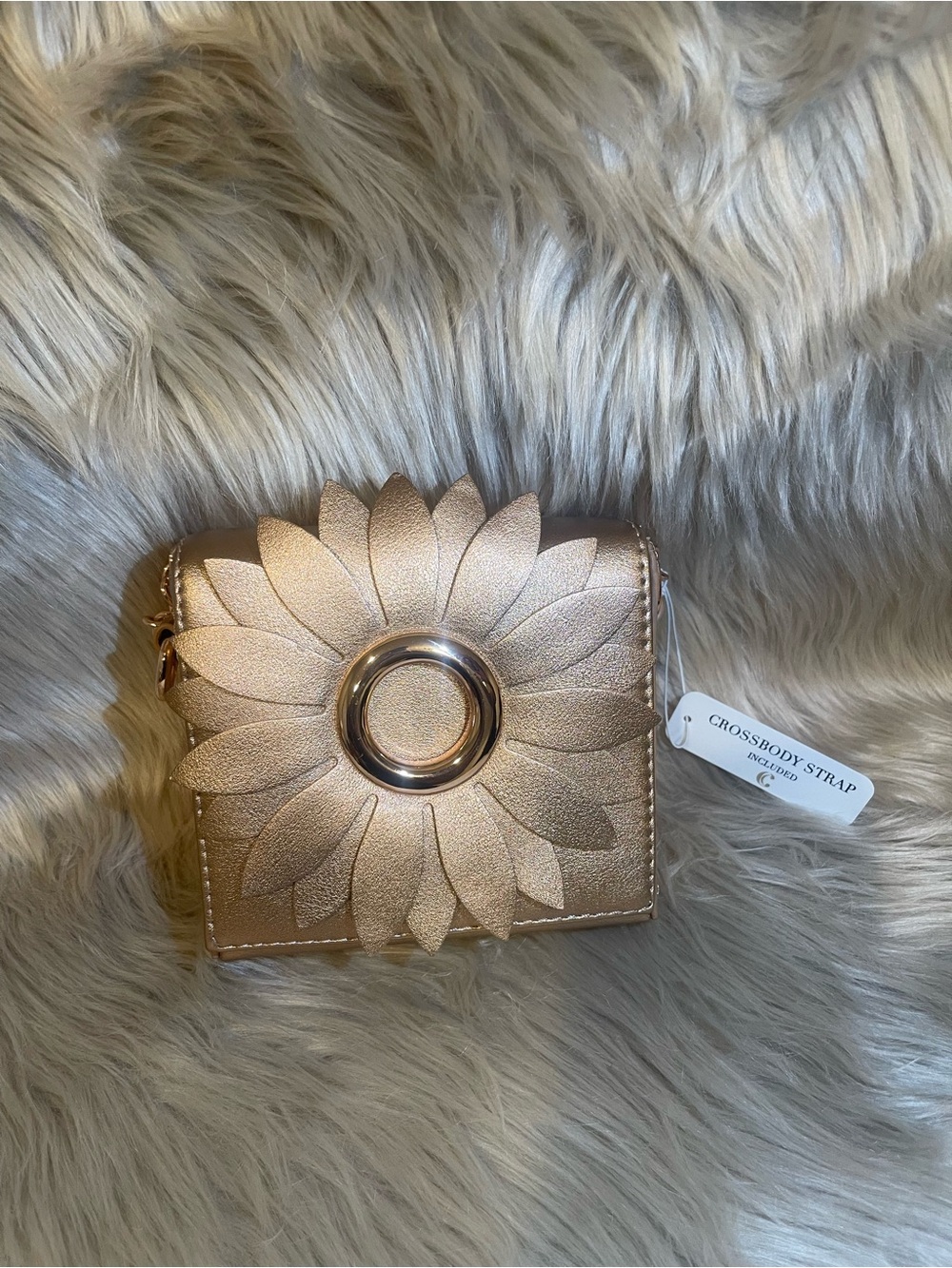 Metallic Rose Gold Floral Crossbody Bag
